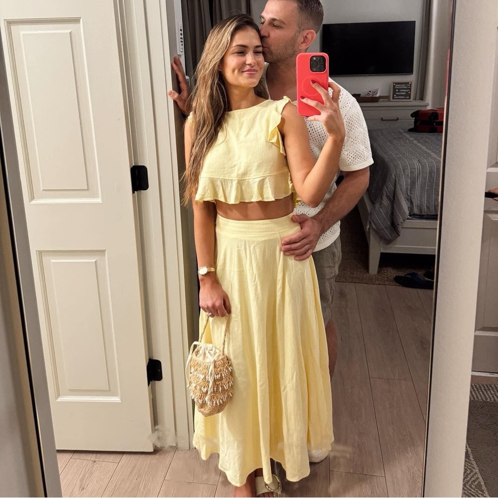 Grace linen midi skirt set in yellow